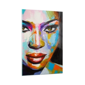 Glasbild - Bild auf glas - Ein farbenfrohes Porträt einer Frau mit intensivem Blick - 70x100cm - Es ist unmöglich die Augen abzuwenden - Moderne Wanddekoration für Wohnzimmer und Schlafzimmer ARTTOR