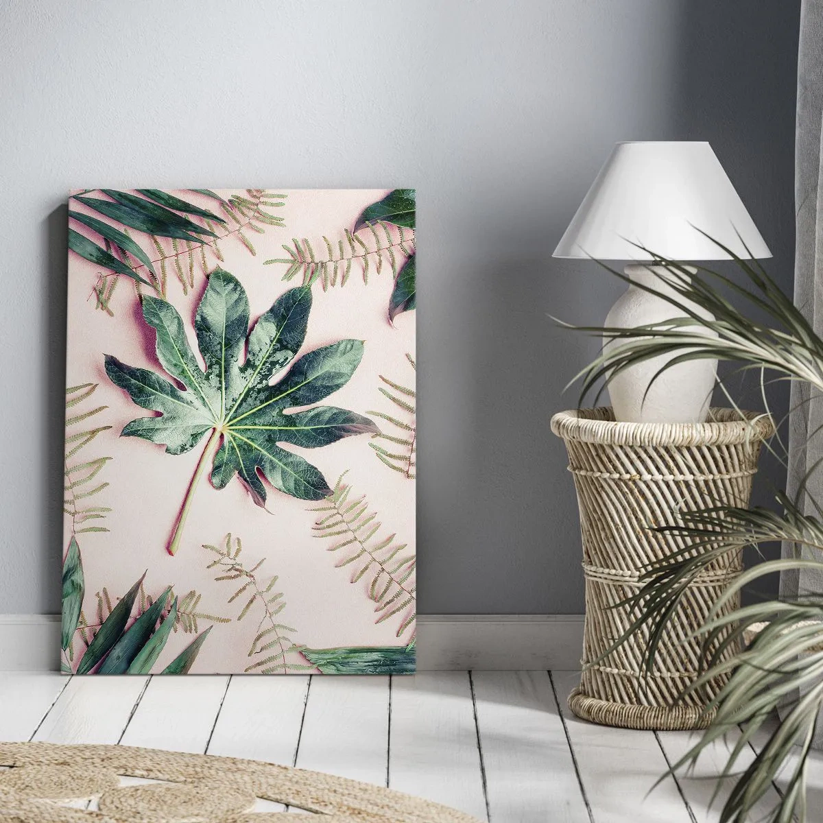 Bild auf Leinwand - Leinwandbild - Eine Studie von Grün auf einem rosa Hintergrund - 45x80 cm