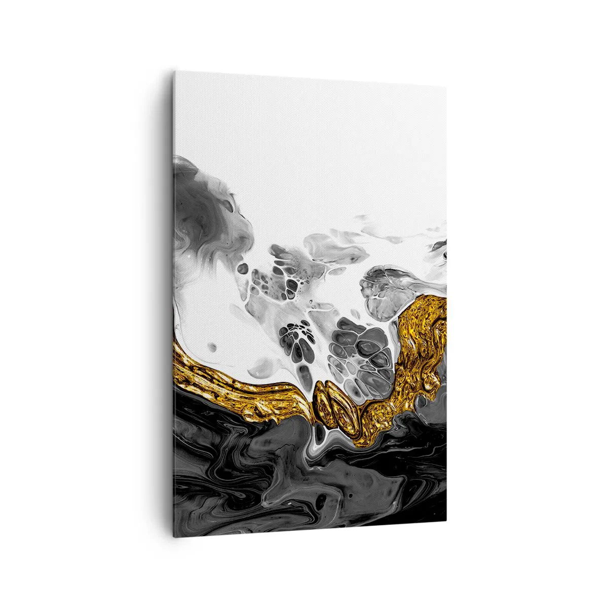 Bild auf Leinwand - Leinwandbild - Eine abstrakte Komposition mit Akzenten in Gold und Schwarz. - 80x120cm - Organische Komposition - Moderne Wanddekoration für Wohnzimmer und Schlafzimmer ARTTOR