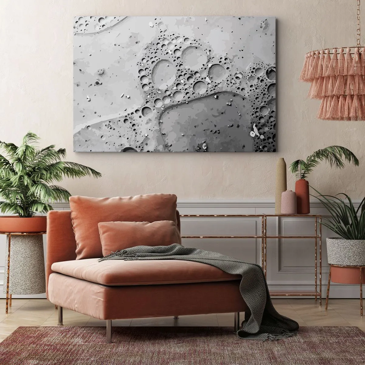 Bild auf Leinwand - Leinwandbild - Schwarz-weißes Blasenmuster im minimalistischen Stil - 100x70cm - Schaumpfad - Moderne Wanddekoration für Wohnzimmer und Schlafzimmer ARTTOR