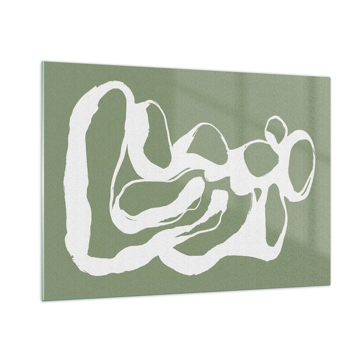 Glasbild - Bild auf glas - Abstrakte weiße organische Form auf olivgrünem Hintergrund - 100x70cm - Ruf des Weltraums - Moderne Wanddekoration für Wohnzimmer und Schlafzimmer ARTTOR