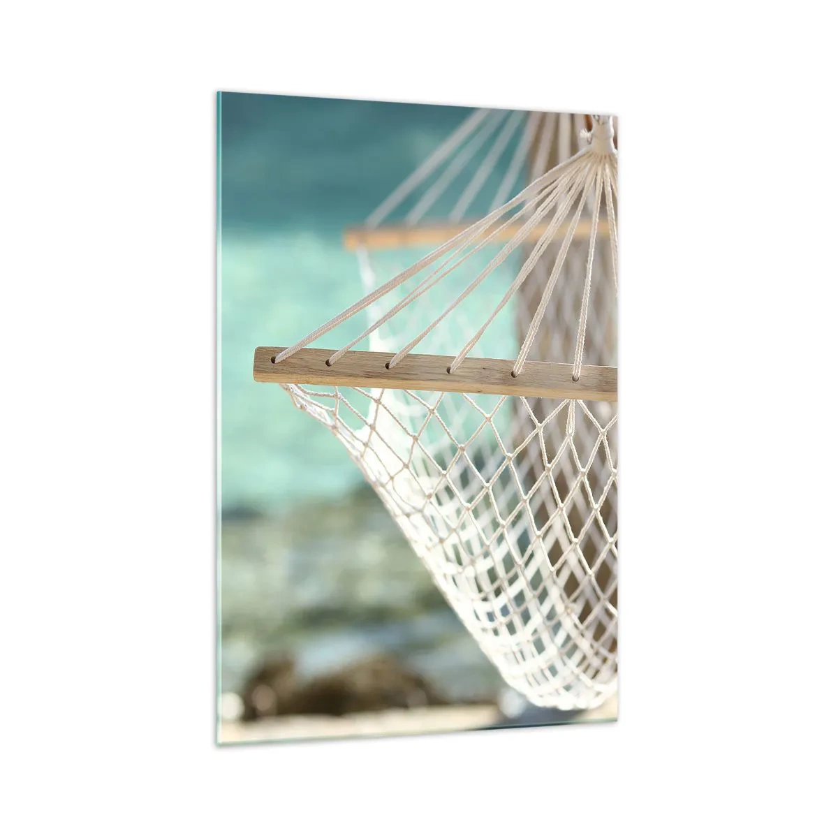 Glasbild - Bild auf glas - Eine Hängematte mit Blick auf das türkisfarbene Wasser - 70x100cm - Zeit zum Entspannen - Moderne Wanddekoration für Wohnzimmer und Schlafzimmer ARTTOR
