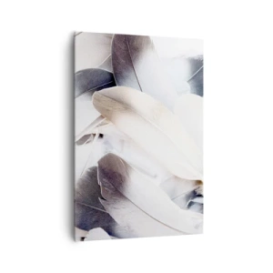 Bild auf Leinwand - Leinwandbild - Nahaufnahme zarter Federn in Weiß- und Grautönen - 70x100cm - Fast engelhaft - Moderne Wanddekoration für Wohnzimmer und Schlafzimmer ARTTOR