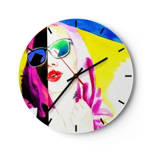 Wanduhr - Glasuhr - Frau mit Pop-Art-Brille - 30x30cm - Ich bin nicht weiß und ich bin nicht schwarz - Moderne Wanddekoration für Wohnzimmer, Küche und Schlafzimmer ARTTOR