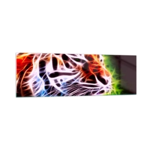 Glasbild - Bild auf glas - Farbenfrohes künstlerisches Porträt eines Tigers im Neonstil auf schwarzem Hintergrund. - 160x50cm - Schreckliche Aura - Moderne Wanddekoration für Wohnzimmer und Schlafzimmer ARTTOR