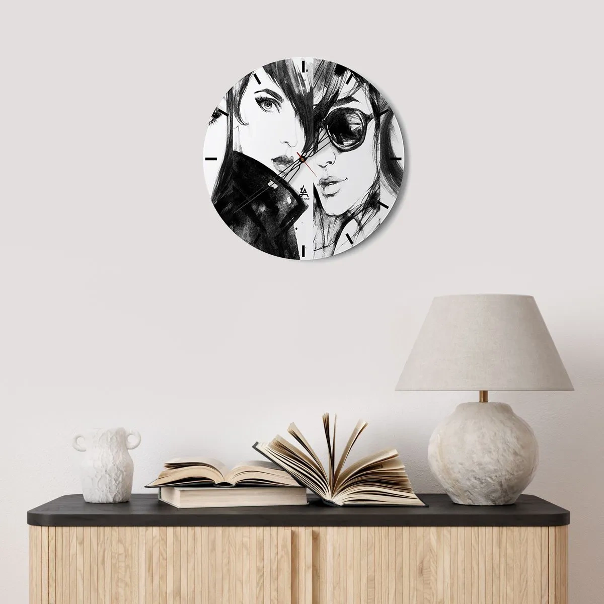 Wanduhr - Glasuhr - Zwei weibliche Silhouetten im skizzenhaften Stil - 30x30cm - Schönheit multipliziert - Moderne Wanddekoration für Wohnzimmer, Küche und Schlafzimmer ARTTOR