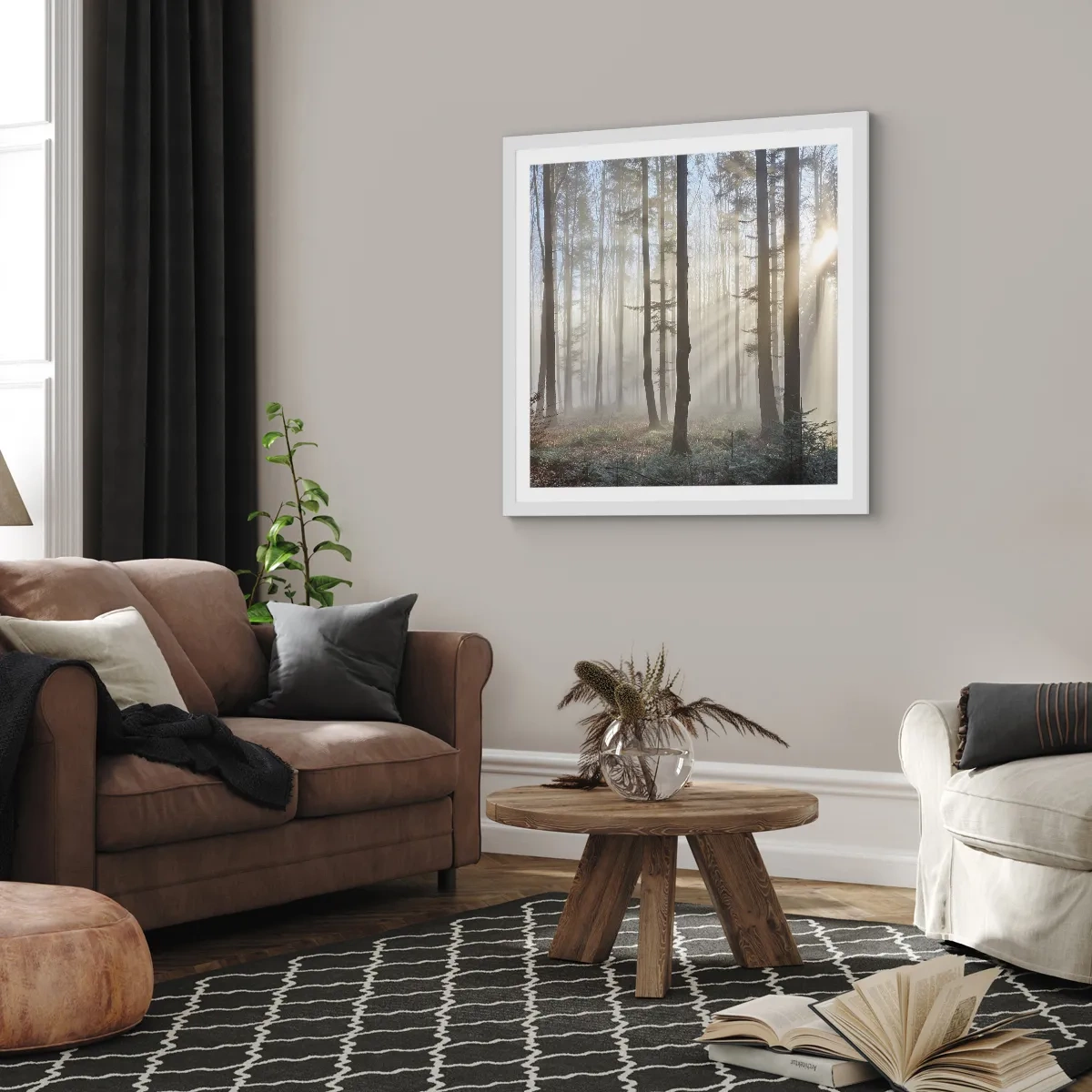 Poster in einem weißen Rahmen - Der Nebel ist auch aufgewacht - 50x50 cm