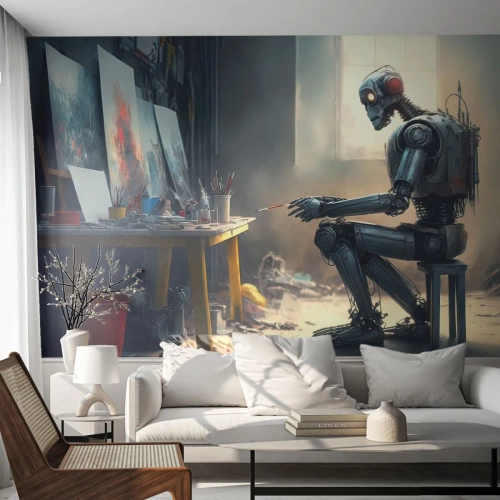 Selbstklebende Fototapete Deluxe Sticker - Schöpfungsakt - Stück, Malerei, Roboter - 100x70 cm