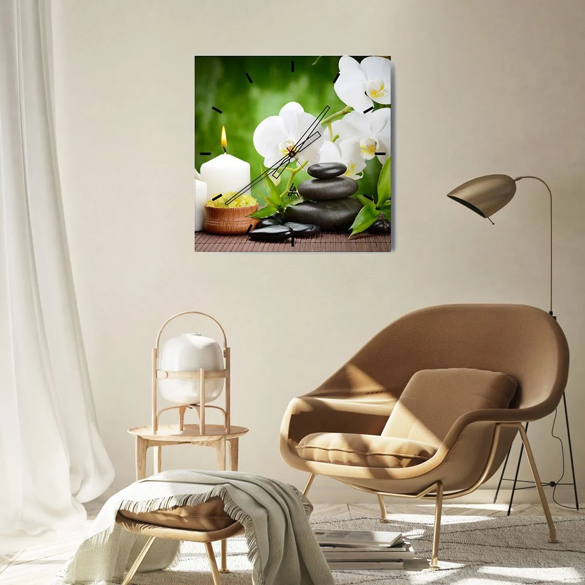 Wanduhr - Glasuhr - Duftige, blumige, zarte Berührung - 30x30 cm