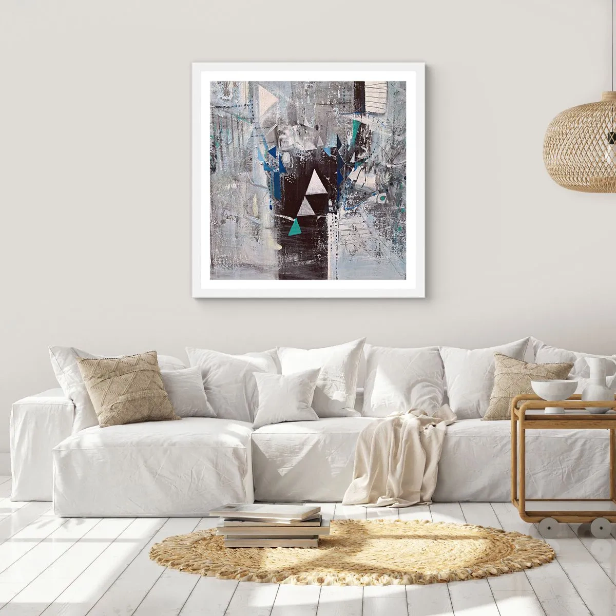 Poster in einem weißen Rahmen - Überschreibende Reihenfolge der Dreiecke - 50x50 cm