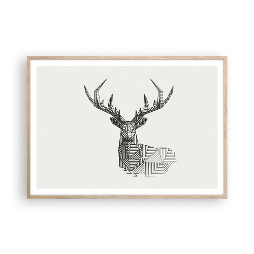 Poster in einem Rahmen aus heller Eiche - Ein Hirsch im kubistischen Stil - 100x70 cm