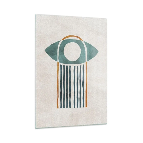 Glasbild - Bild auf glas - Geometrische Form mit einem Kreis und Linien in Grün- und Rottönen. - 50x70cm - Zeichen und Rituale - Moderne Wanddekoration für Wohnzimmer und Schlafzimmer ARTTOR