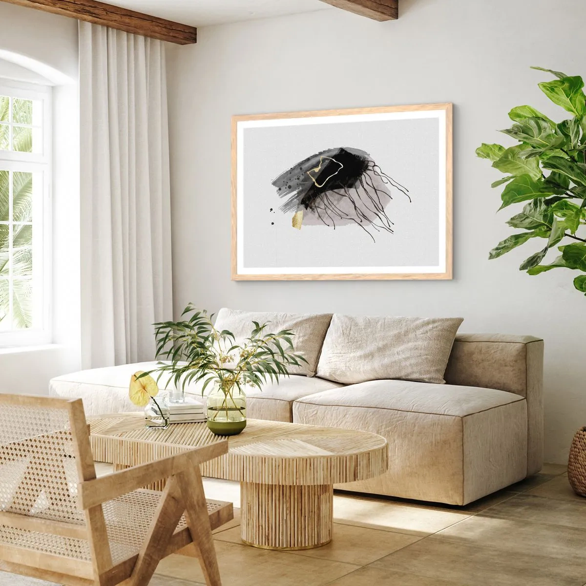 Poster in einem Rahmen aus heller Eiche - In Schwarz und Gold - 50x40 cm