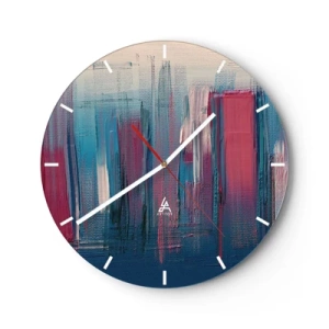 Wanduhr - Glasuhr - Vertikale Streifen in Blau und Rot im künstlerischen Stil - 30x30cm - Vertikale Komposition in Blau und Rot - Moderne Wanddekoration für Wohnzimmer, Küche und Schlafzimmer ARTTOR