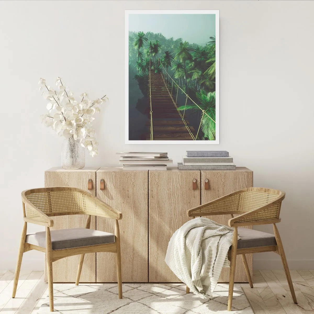 Poster - Eine Hängebrücke in einem tropischen Wald voller Palmen - 50x70cm - Über der Brandung des Grüns - Moderne Wanddekoration für Wohnzimmer und Schlafzimmer ARTTOR
