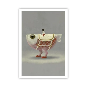 Poster - Reiter auf einem surrealen Fisch - 70x100 cm