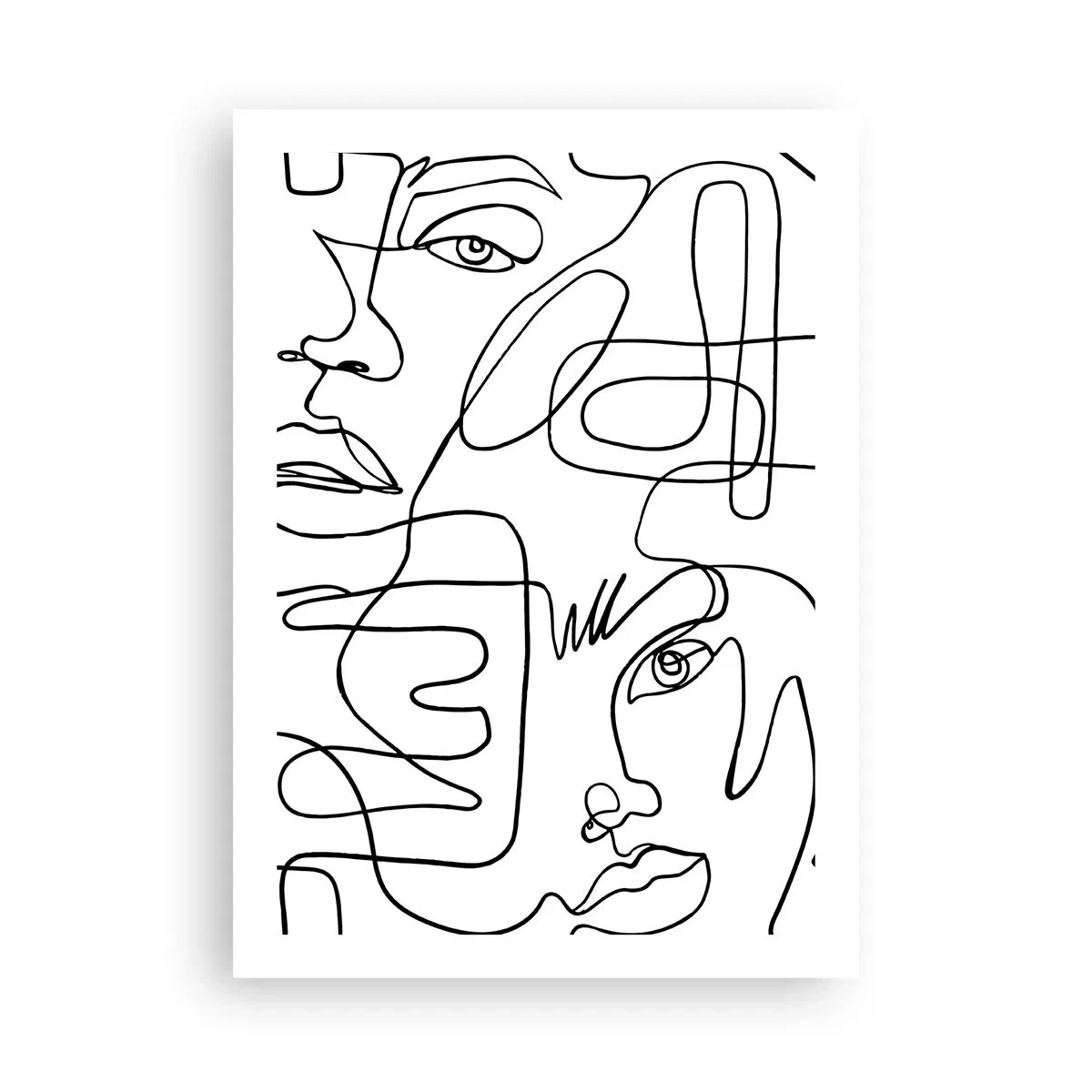 Poster - Abstrakte Gesichter, gezeichnet mit einer Linie - 50x70cm - In verworrenen Gefühlen - Moderne Wanddekoration für Wohnzimmer und Schlafzimmer ARTTOR