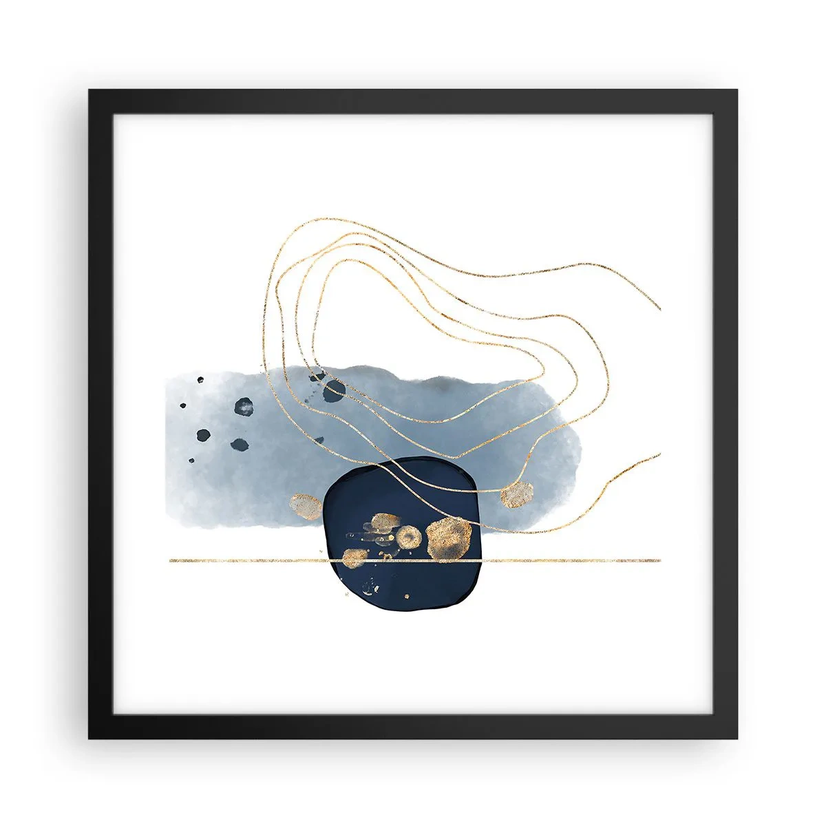Poster in einem schwarzem Rahmen - Blau-goldene Fantasie - 40x40 cm