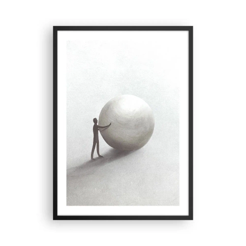 Poster in einem schwarzem Rahmen - Eine minimalistische Figur mit einem großen Ball auf neutralem Hintergrund. - 50x70cm - Das Spiel des Lebens - Moderne Wanddekoration für Wohnzimmer und Schlafzimmer ARTTOR