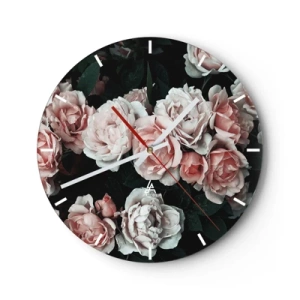 Wanduhr - Glasuhr - Ein Strauß rosa Rosen auf dunklem Hintergrund - 30x30cm - Rosen-Ensemble - Moderne Wanddekoration für Wohnzimmer, Küche und Schlafzimmer ARTTOR