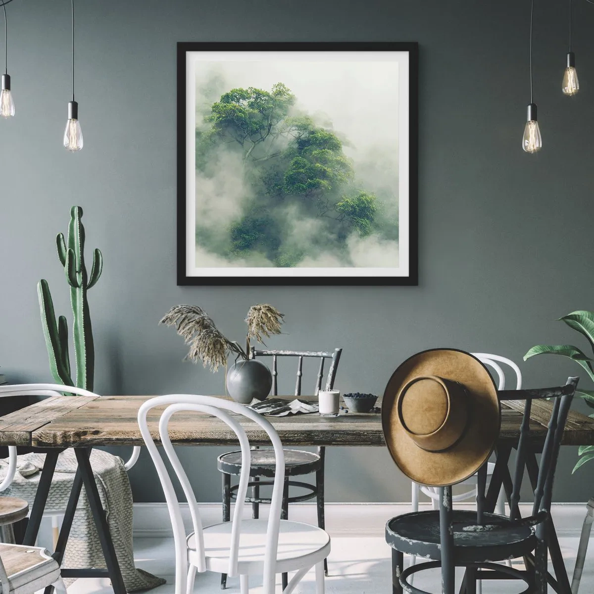 Poster in einem schwarzem Rahmen - In Nebel gehüllt - 60x60 cm