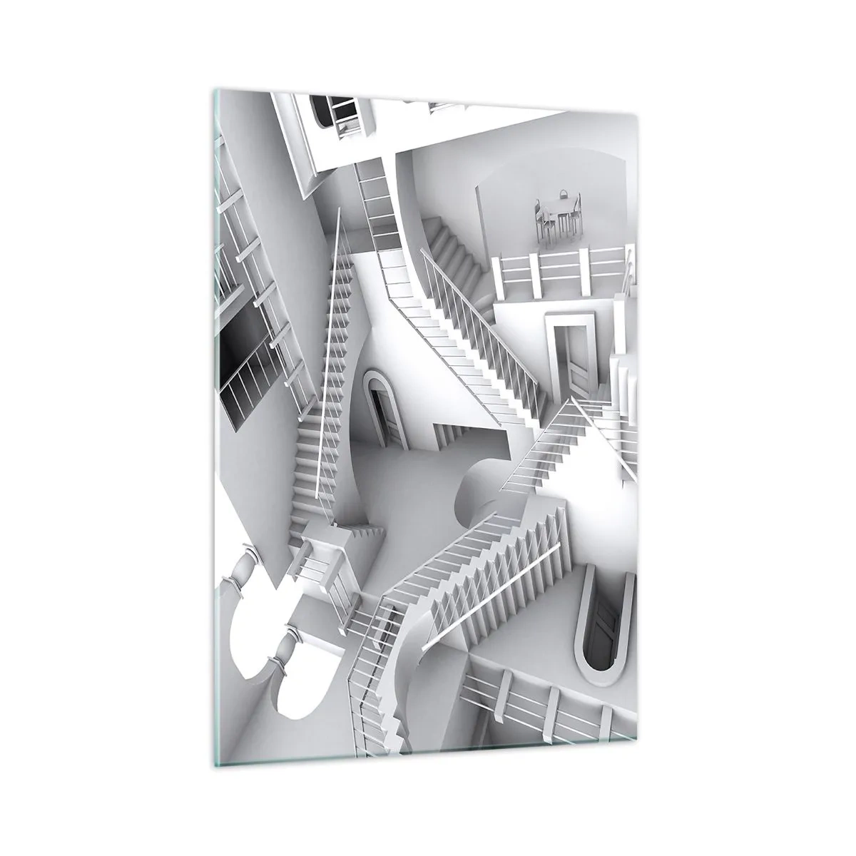 Glasbild - Bild auf glas - Ein Treppenlabyrinth in einem surrealen Raum - 50x70cm - Die Paradoxien des Weltraums - Moderne Wanddekoration für Wohnzimmer und Schlafzimmer ARTTOR
