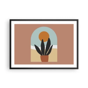 Poster in einem schwarzem Rahmen - Eine schwarze Pflanze in einem Topf gegen die Sonne - 70x50cm - Kleine Freuden - Moderne Wanddekoration für Wohnzimmer und Schlafzimmer ARTTOR