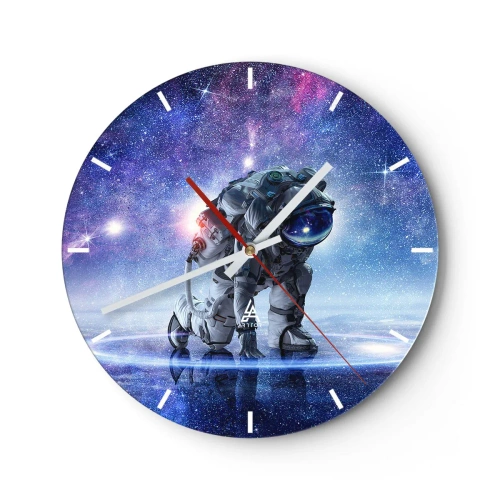 Wanduhr - Glasuhr - Ein Astronaut vor dem Hintergrund einer kosmischen Galaxie in intensiven Farben. - 30x30cm - Der Sternenhimmel über mir - Moderne Wanddekoration für Wohnzimmer, Küche und Schlafzimmer ARTTOR