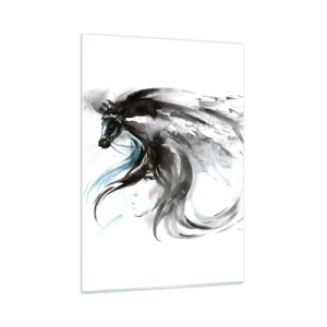 Glasbild - Bild auf glas - Porträt einer Frau und eines Pferdes in einer künstlerischen, dynamischen Komposition - 50x70cm - Schwarzer Prinz Galopp - Moderne Wanddekoration für Wohnzimmer und Schlafzimmer ARTTOR