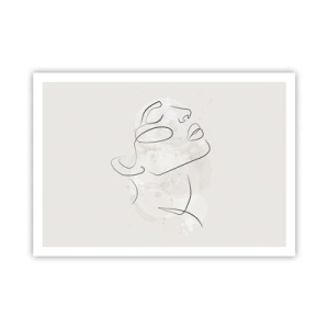 Poster - Eine minimalistische Skizze eines Gesichts auf hellem Hintergrund - 100x70cm - Die Umrisse eines Traums - Moderne Wanddekoration für Wohnzimmer und Schlafzimmer ARTTOR