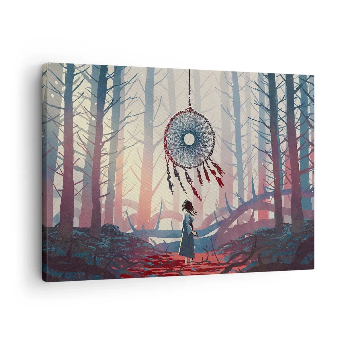 Bild auf Leinwand - Leinwandbild - Waldszene mit riesigem Traumfänger - 70x50cm - Geheimes Glücksritual - Moderne Wanddekoration für Wohnzimmer und Schlafzimmer ARTTOR