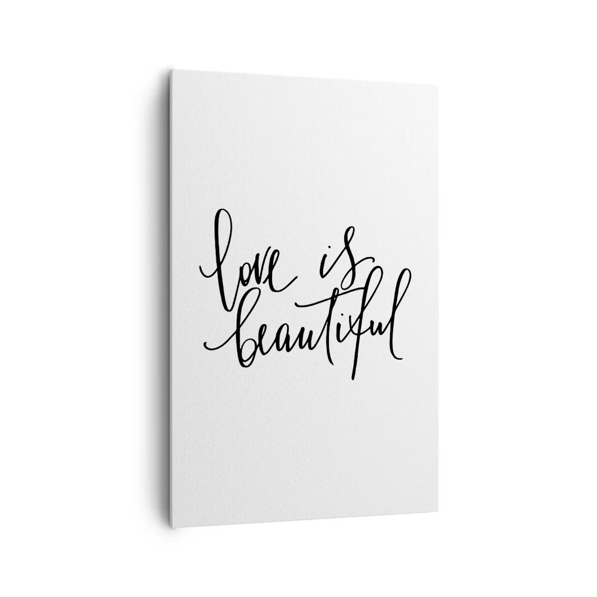 Bild auf Leinwand - Leinwandbild - Schwarze Aufschrift „Liebe ist schön“ auf weißem Hintergrund - 80x120cm - Lies und wiederhol - Moderne Wanddekoration für Wohnzimmer und Schlafzimmer ARTTOR