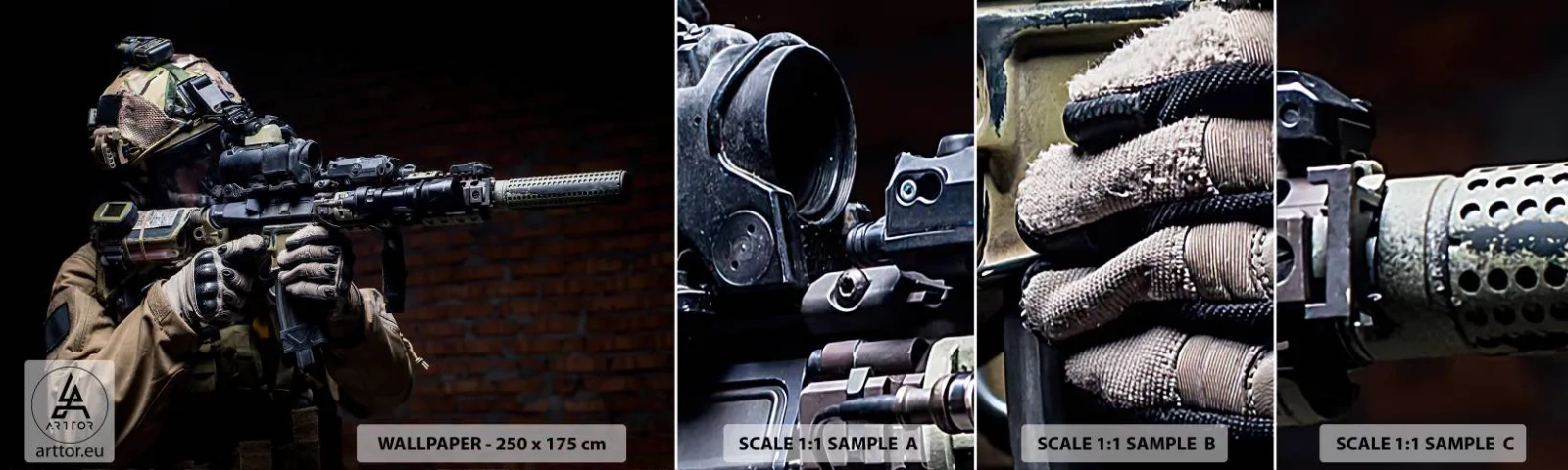 Fototapetenmuster Standard Eco - Tödlich wirksam - Militär, Gewehr, Waffe - 100x30 cm