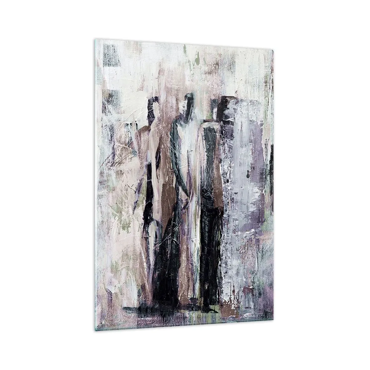 Glasbild - Bild auf glas - Eine abstrakte Komposition mit drei Figuren in Pastellfarben. - 70x100cm - Die geheimnisvolle Drei - Moderne Wanddekoration für Wohnzimmer und Schlafzimmer ARTTOR