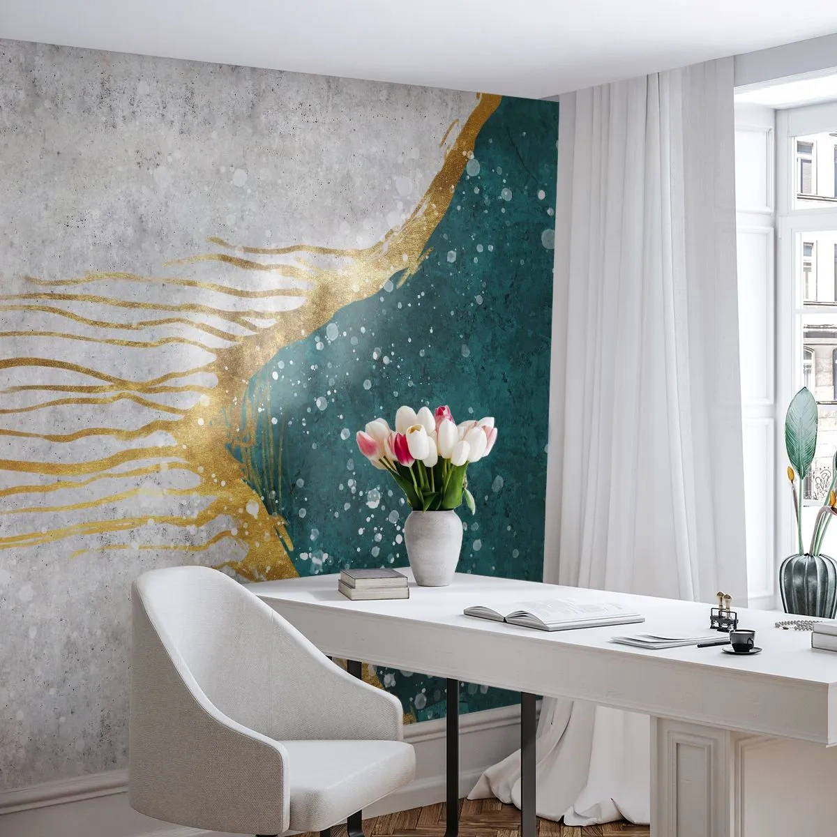 Fototapete Premium Canvas - Goldene Flut - Minimalismus, Art Deco, Stück - 150x105 cm