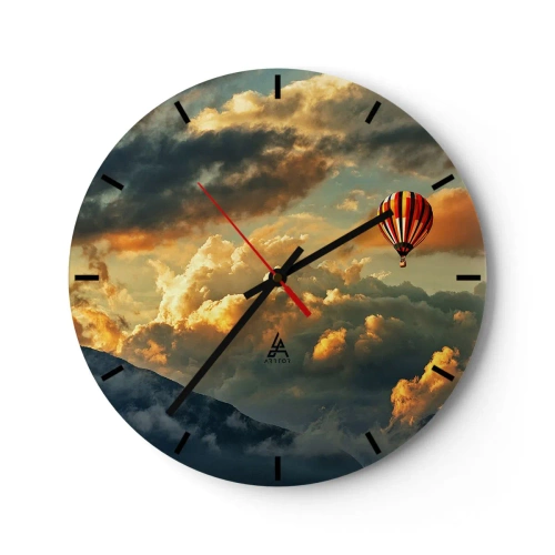 Wanduhr - Glasuhr - Ein Ballon, der bei Sonnenuntergang zwischen den Wolken schwebt - 30x30cm - Ich fliege, weil ich es will - Moderne Wanddekoration für Wohnzimmer, Küche und Schlafzimmer ARTTOR