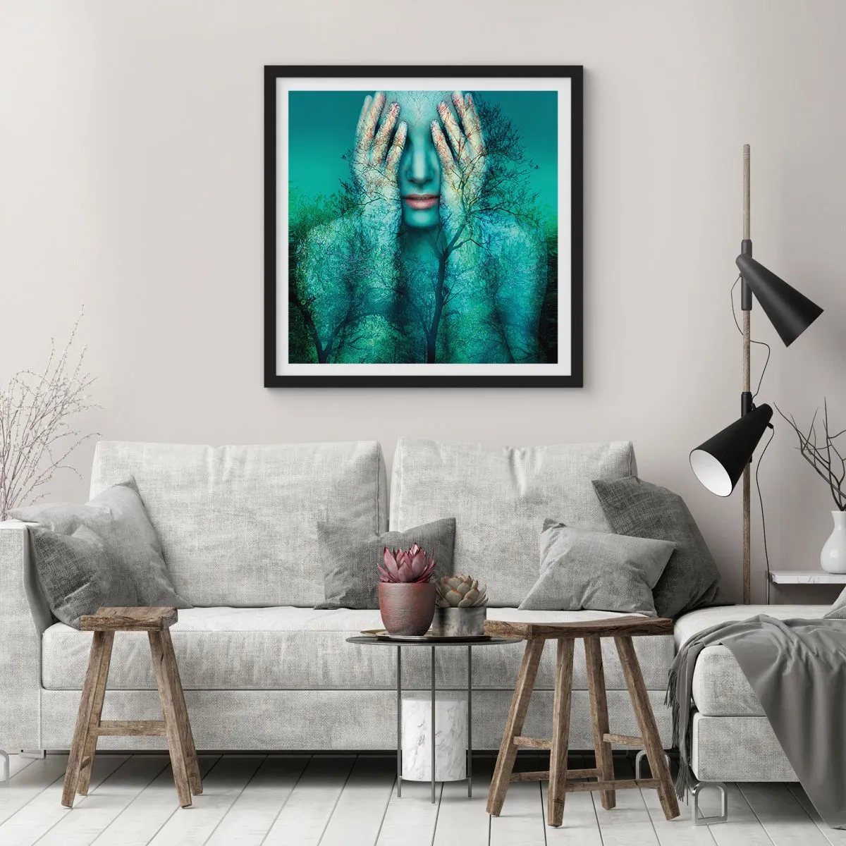 Poster in einem schwarzem Rahmen - Eingetaucht in Blau - 40x40 cm