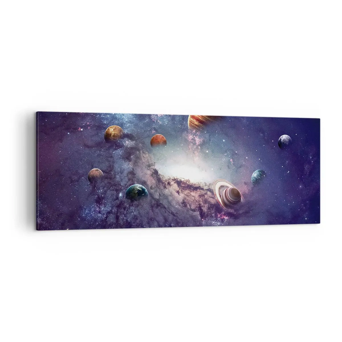 Bild auf Leinwand - Leinwandbild - Planeten in einer Galaxie mit einem Nebel im Hintergrund - 140x50cm - Solar-Tanz-System - Moderne Wanddekoration für Wohnzimmer und Schlafzimmer ARTTOR