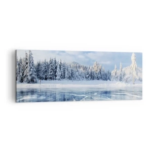 Bild auf Leinwand - Leinwandbild - Ein zugefrorener See, umgeben von einem schneebedeckten Wald - 140x50cm - Eine schillernde und kristallklare Aussicht - Moderne Wanddekoration für Wohnzimmer und Schlafzimmer ARTTOR
