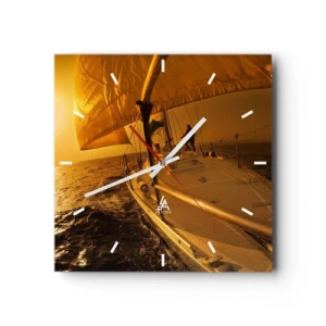 Wanduhr - Glasuhr - Ein goldener Abend nach einem bunten Tag - 40x40 cm