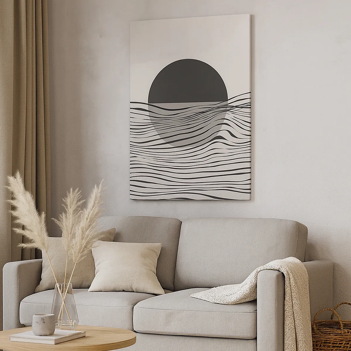 Bild auf Leinwand - Leinwandbild - Abstrakte Linien und geometrische Formen in gedeckten Farben - 50x70cm - Halbe Komposition - Moderne Wanddekoration für Wohnzimmer und Schlafzimmer ARTTOR