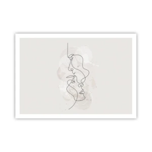 Poster - Abstrakte Umrisse zweier Gesichter auf hellem Hintergrund - 100x70cm - Verstrickt in eine Umarmung - Moderne Wanddekoration für Wohnzimmer und Schlafzimmer ARTTOR