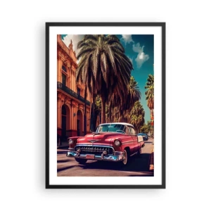 Poster in einem schwarzem Rahmen - Ein Oldtimer vor der Kulisse einer tropischen Stadt - 50x70cm - Immer noch in Havanna - Moderne Wanddekoration für Wohnzimmer und Schlafzimmer ARTTOR
