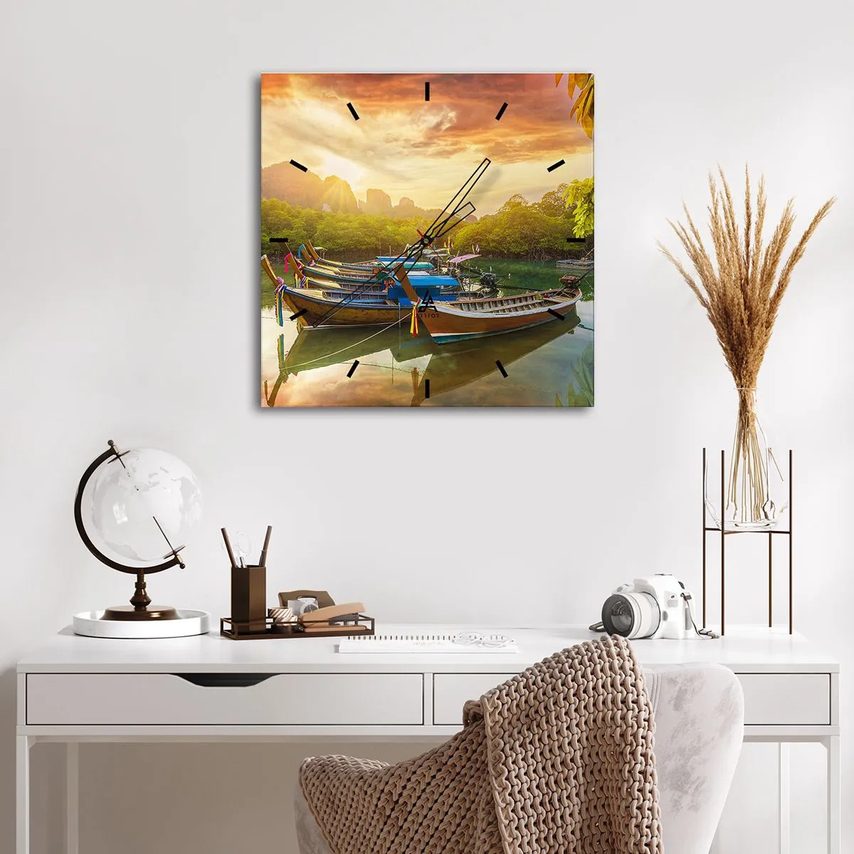 Wanduhr - Glasuhr - Vor einem anstrengenden Tag - 40x40 cm