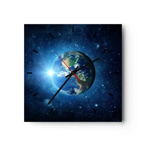 Wanduhr - Glasuhr - Erde im Weltraum, umgeben von Sternen und Licht - 30x30cm - Wir sind im Himmel - Moderne Wanddekoration für Wohnzimmer und Schlafzimmer ARTTOR