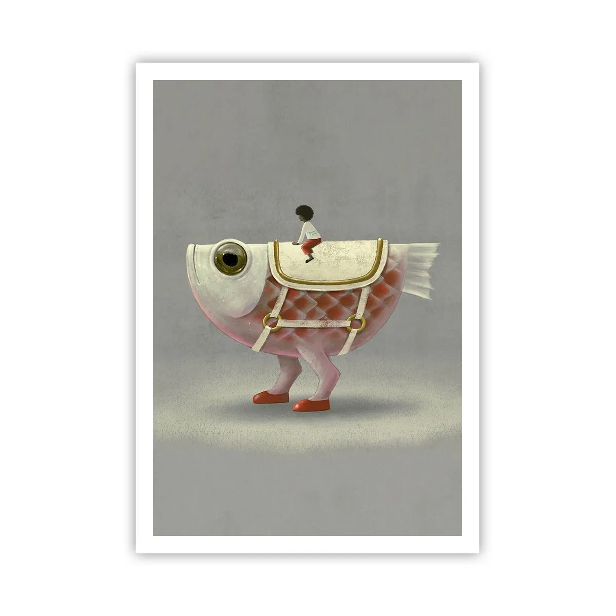 Poster - Reiter auf einem surrealen Fisch - 70x100 cm