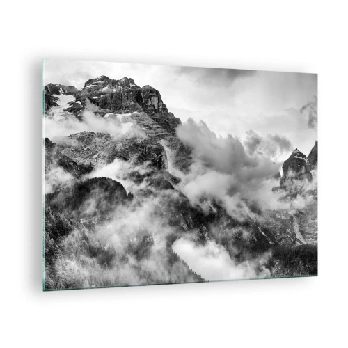 Glasbild - Bild auf glas - Schwarz-weiße Berge mit Nebel in den Tälern - 70x50cm - Schön und grausam - Moderne Wanddekoration für Wohnzimmer und Schlafzimmer ARTTOR