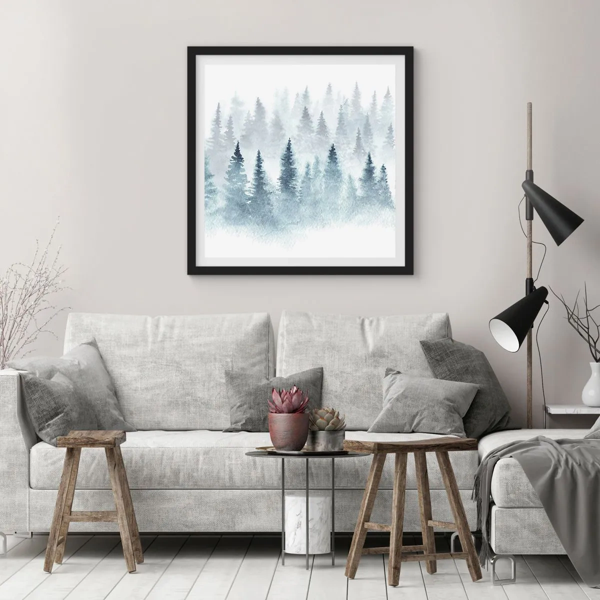 Poster in einem schwarzem Rahmen - In Nebel gehüllt - 60x60 cm