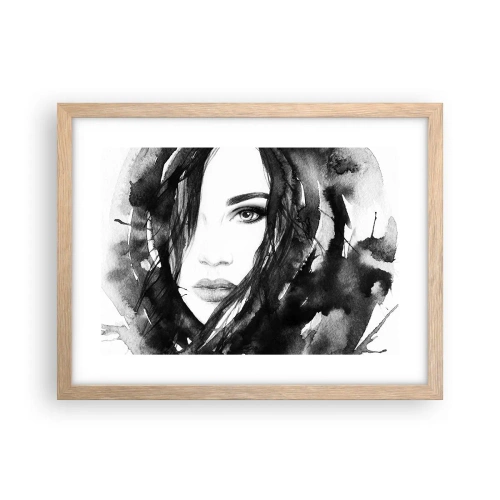 Poster in einem Rahmen aus heller Eiche - Porträt einer Dame in Schwarzweiß - 40x30 cm
