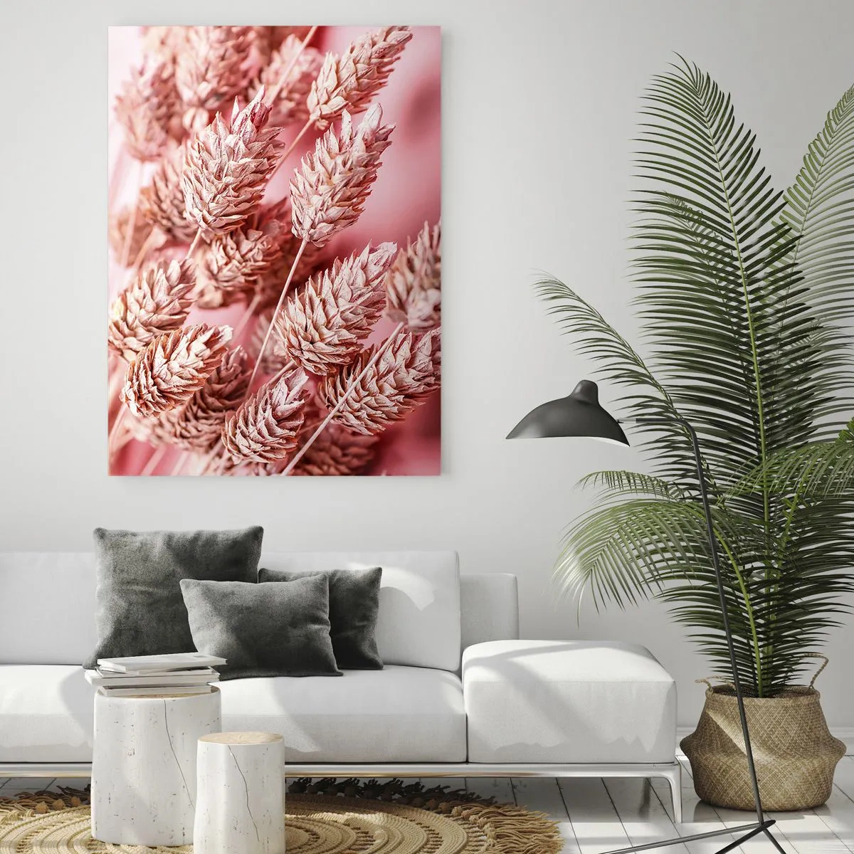 Glasbild - Bild auf glas - Nahaufnahme der rosa gefärbten Ohren - 70x100cm - Eine Blumenkaskade in Rosa - Moderne Wanddekoration für Wohnzimmer und Schlafzimmer ARTTOR
